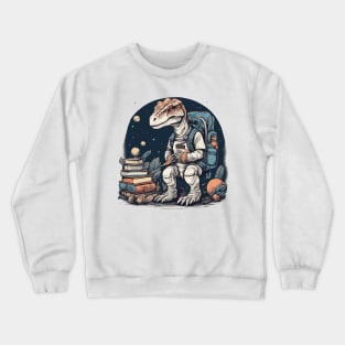 Back to school space dinosaur cute dinosaur books school first second grade pre-school design for kids children Crewneck Sweatshirt